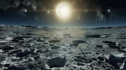 Poster - On the ground of the moon, the sun in the universe can be seen. Generative AI.