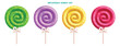 Candy birthday balloon vector set design. Birthday inflatable lollipop balloons collection in color green, purple, yellow and red for kids party funny celebration isolated in white background. Vector 