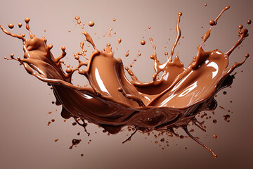 generated illustration melted chocolate splash, tasty chocolate wave floating in mid air.