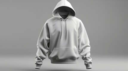 Wall Mural - Grey hoodie mockup on neutral background. Fashion design template for apparel presentation.