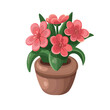 pink flower in a pot on a white background, hand drawing vector in cartoon.