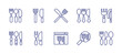 Fork and knife line icon set. Editable stroke. Vector illustration. Containing cutlery, knife, online, search.
