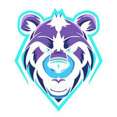 Wall Mural - Fierce bear mascot with a cool neon outline