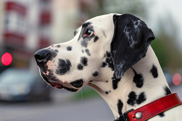 Wall Mural - a dalmatian dog with a red collar and a red collar