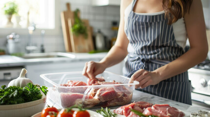 Cooking raw meat for barbecue.