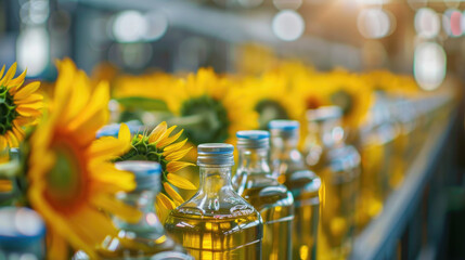 Wall Mural - Production of bottled sunflower oil at the factory