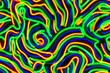 Oscillating loops with pop art, speculative modeling and bright concentric circles twisting with neon glow mesmerizing and variating patterns