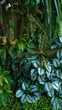 Tropical green leaves background, Nature Wall Lush Foliage Leaf Texture, Vertical image.