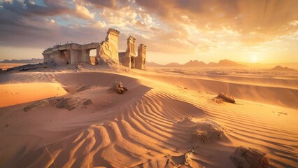 Wall Mural - Abandoned ruins in the desert at sunset