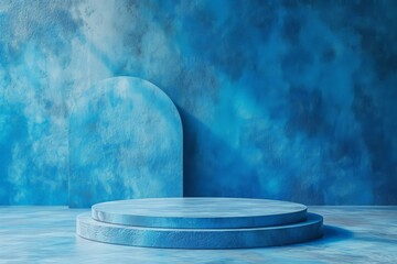 Canvas Print - Round podium or pedestal with blue background