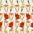 Cute seamless pattern with textured different flowers. Vector square print, background, design