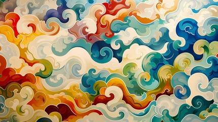 Wall Mural - colorful chinese cloud patterns illustration poster background