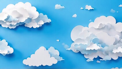 background copy space, white clouds in the blue sky, with paper cut art style, made with AI Generative