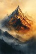 A dreamlike golden hour transforms the mountain summit into a fiery masterpiece. AI Generated