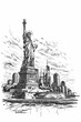 A detailed vector sketch of the Statue of Liberty with a dramatic New York City backdrop, AI Generated