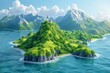 Vector image capturing a quaint lighthouse atop a lush, green islet surrounded by New Zealand's azure waters. AI Generated