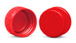 Red plastic bottle caps isolated on white background