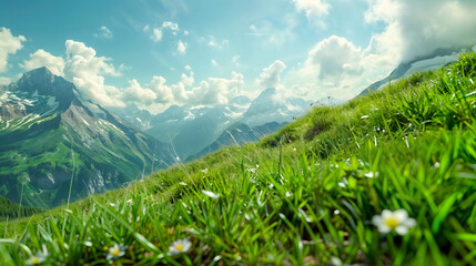 Wall Mural - green grass and blue sky