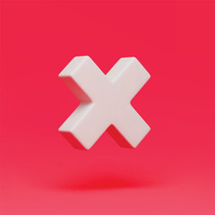 Fototapete - 3D realistic white wrong check rotating mark sign on red. No or incorrect check mark. Disapprove or wrong choice. Multiplication mathematical, arithmetic symbol for working with calculations 3D vector