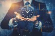 © Afeefa_Rehman - A businessman in suit with clock showing concept of digital marketing trading chart