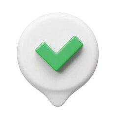 Poster - 3d green tick mark symbol in chat or thinking bubble. Social media notification sign. Validation, choice symbol, safe account, confirmed transaction three-dimensional vector
