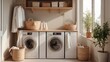 Modern Laundry Room with Stylish Organization. Home Interior Concept. Home Improvement . 