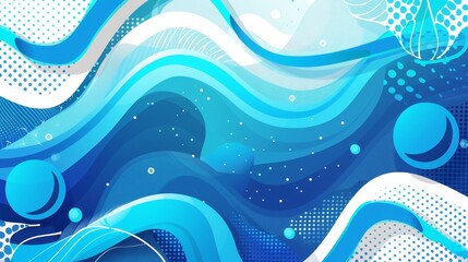 Poster - Halftone background with shiny blue waves