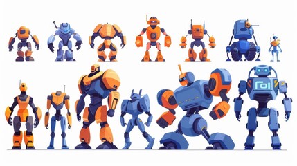 Poster - Modern illustration of the evolution of robots and artificial intelligence, isolated on white background. The evolution of robots from primitive tracked droids to humanoid cybernetics.