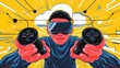 Virtual reality black controllers for online and cloud gaming on yellow.