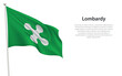 Isolated waving flag of Lombardy is a region Italy