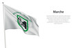 Isolated waving flag of Marche is a region Italy