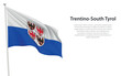 Isolated waving flag of Trentino-South Tyrol is a region Italy