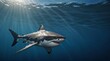 A great white shark in blue sea, digital art . 