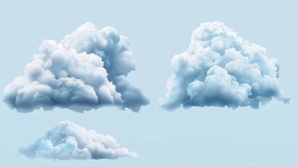 Poster - Cirrus and cumulus cloudy natural phenomenon isolated on transparent background. Design elements for creating weather and sky illustrations, icons, clip art.