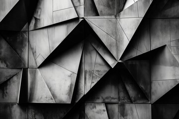 Contemporary geometric monochrome abstract background with black and white minimalist polyhedral shapes and sharp edges for modern art and design wallpaper decoration