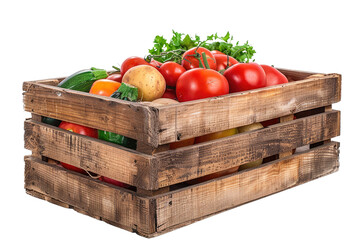 Wall Mural - wooden box with vegetables isolated on white or transparent png
