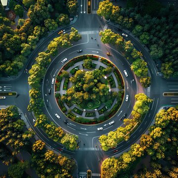 aerial view of roundabout in the city in  the summer