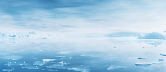 Poster - Aerial view of a frozen lake with floating ice pieces creating a picturesque winter landscape Copy space image