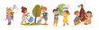Kids Take Care of Planet Earth and Clean Environment Vector Set