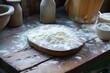 Artisanal Bakery flour table rustic. Cooking bake. Generate Ai