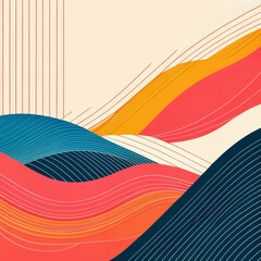 Wall Mural - Abstract colorful background with curved lines in retro style. Vector illustration.