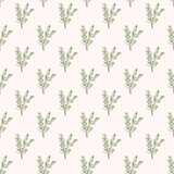 Fototapeta  - Rosemary herbs seamless pattern. Rosemary plant green leaves repeat background. Botanic endless cover. Vector hand drawn illustration.