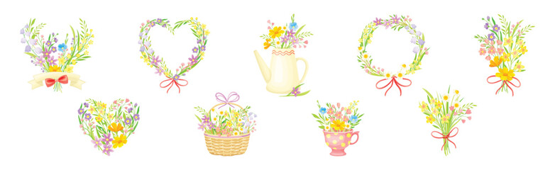 Wall Mural - Spring Floral Composition with Blooming Flora Vector Set