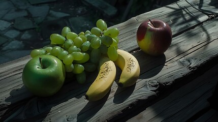 Sticker - Various fruits displayed on a wooden board, AI-generated.