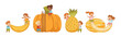 Small Children with Big Ripe Fruits Vector Set