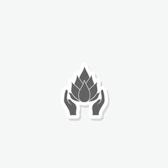 Poster - Hands holding Lotus flower icon sticker isolated on gray background