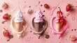 creative poster design for icecream, with three flavors, vanilla, strawberry, chocolate.