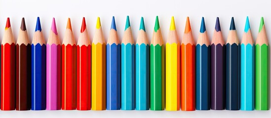 Wall Mural - Close up image of colorful pencils ideal for drawing displayed against a white background Ample copy space available