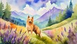 a dog in nature in watercolor art style