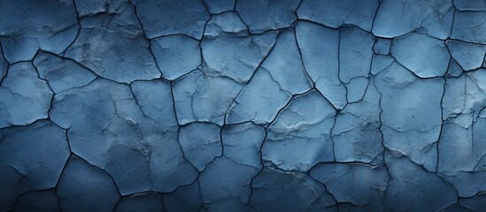 Poster - An abstract background for design featuring an aged blue textured wall with crack lines and patches of black dirt Perfect for copy space image